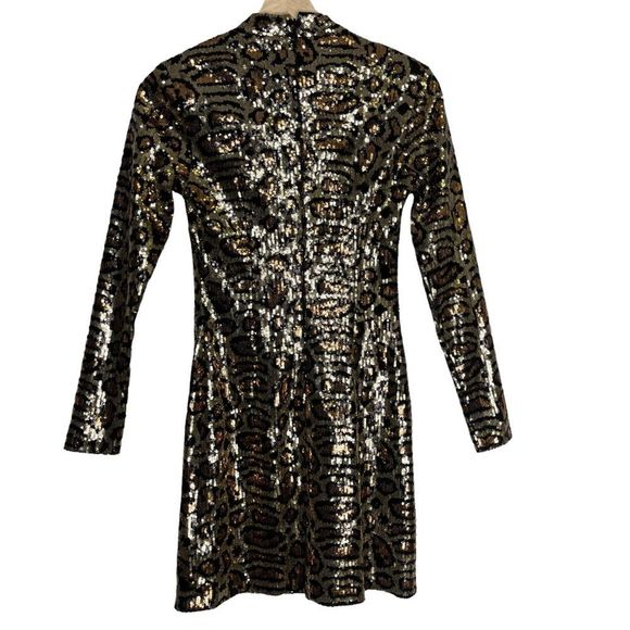 Topshop Sequin Animal Print Mini Dress - Silver and Brown - Picture 4 of 11